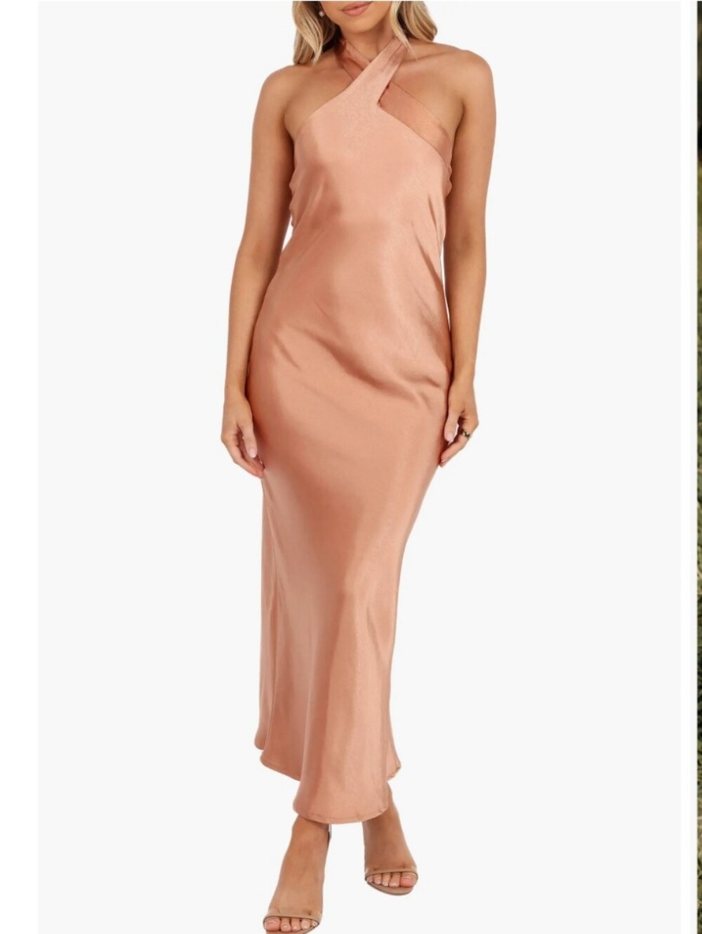 Petal & Pup Bronze One-Shoulder Satin Slip Dress